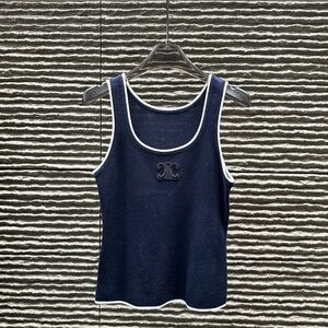 Celine Navy Tank Top with White Trim